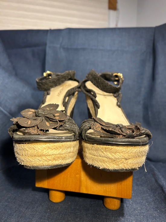 B. Makowski leather floral laser Cut flower wedge platform sandals shoes main image 11